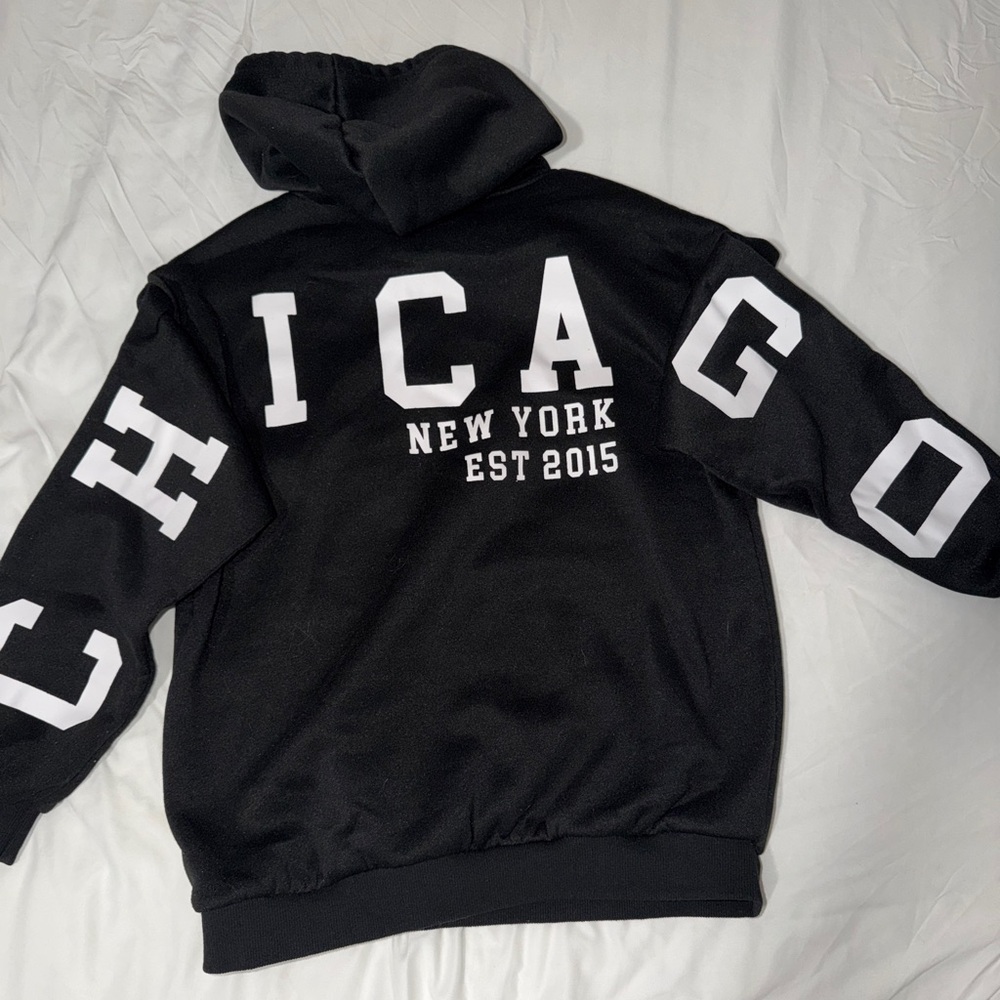 SHEIN Black Chicago New York Hoodie